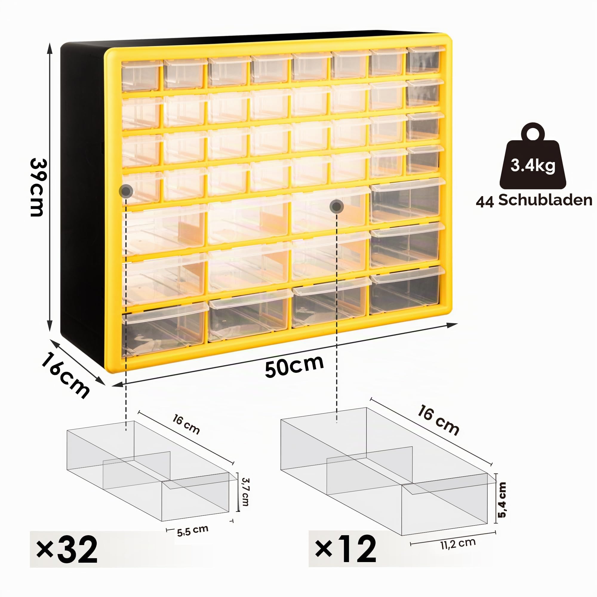CraftGenes 44 Schubladen Schraubenaufbewahrung Organizer Schrank, Wandmontage Kleinteile Lagerung mit verstellbaren Trennwänden, Kunststoff Werkzeug Schubladeneinheit für Garage, Werkstatt & Handwerk