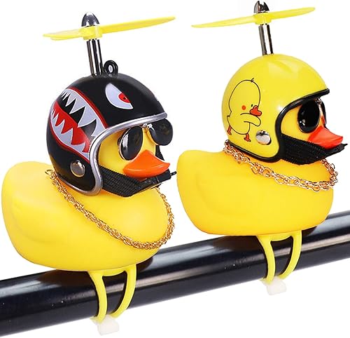 Adornos de pato de goma para automóvil, 2 piezas de pato amarillo, decoraciones de tablero de automóvil, cuernos de bicicleta de pato con casco de