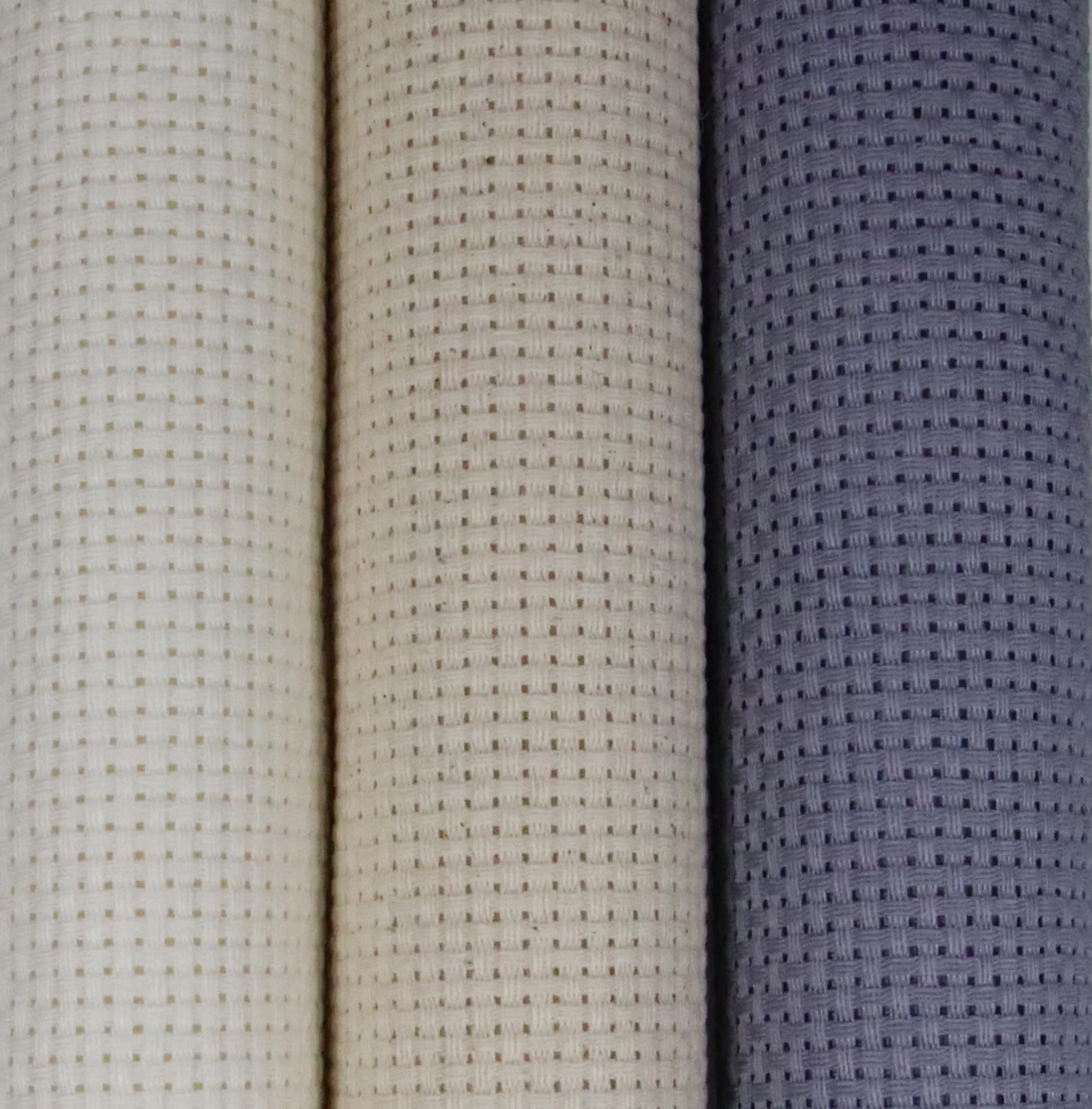 KCS 3 pc of 15" x 18"(38cmx45cm) 11 Count Cross Stitch Cotton Aida Cloth Needlework Rolled Fabric Box,11CT,Antique White+Oatmeal+Light Steel Grey
