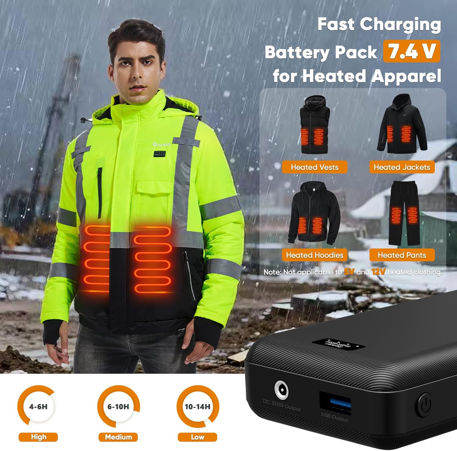Heated Jacket Battery Pack 7.4V 20000mAh Compatible with ORORO and Venustas, Rechargeable Power Bank for Heated Jacket with LED Display, USB/Type-C/DC Output for Heated Jackets - Image 2