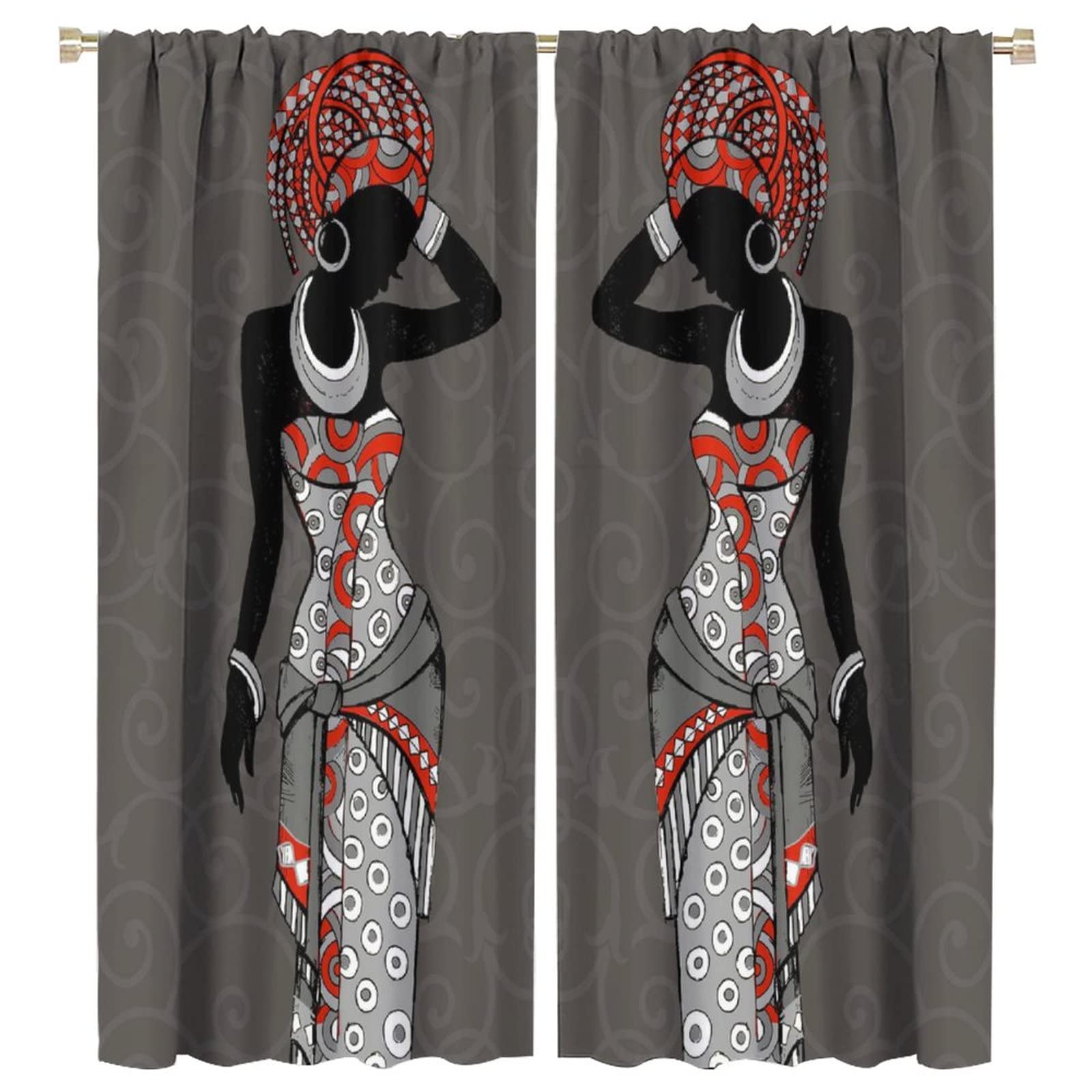 JESTRONRY Black Girl Window Curtains,African Woman Hand Drawn Tribal Ethnic Theme Room Darkening Door Window Rod Pocket Curtain for Living Room Bedroom Kitchen Bathroom Decor W55xL63in