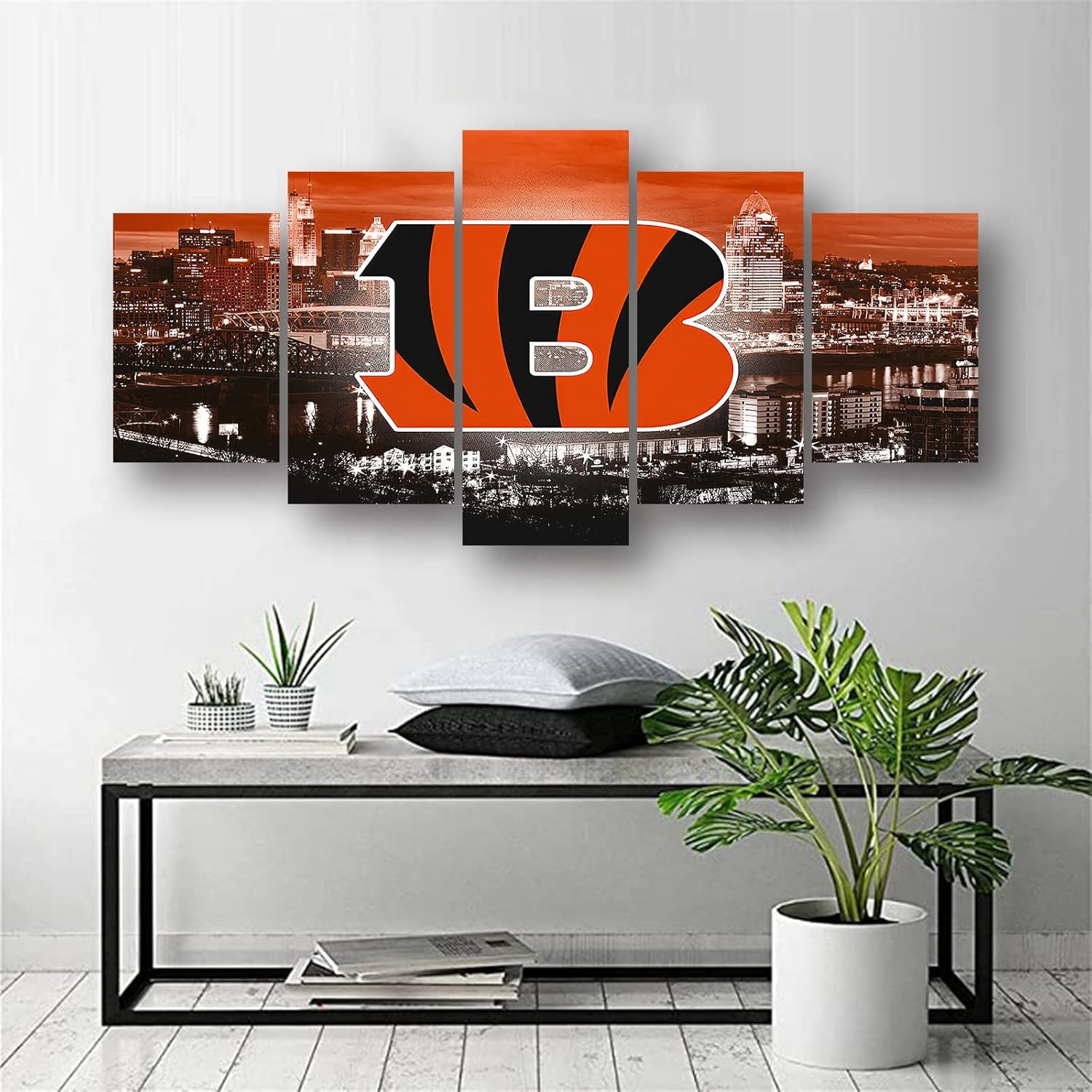 Cincinnati City Bengals American Football Poster Sports Pattern Canvas Wall Art Print Artwork Home Decor Large Frame Painting Ready to Hang 5Pcs (Framed,20x30x2pcs+20x45x2pcs+20x60cmx1pcs) Black - Image 4