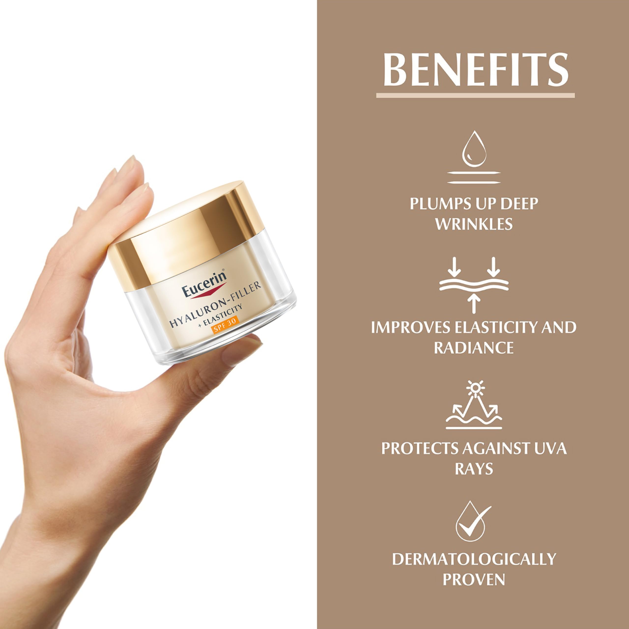 Eucerin Hyaluron-Filler + Elasticity Day Care SPF 30 50 ml krem przeciwzmarszczkowy na dzień dla wyrafinowanej skóry, odżywczy krem nawilżający z kwasem hialuronowym i kolagenem