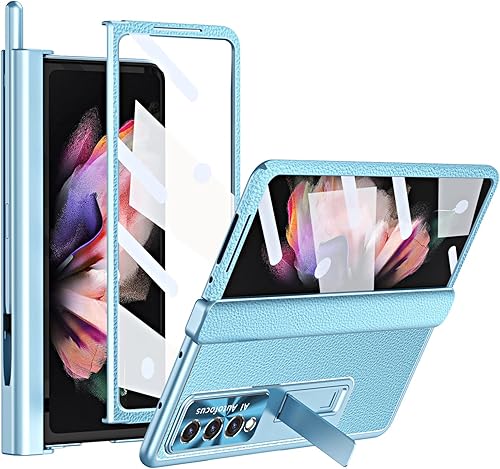 GOUHGKH Z Fold 4 - Funda para Samsung Galaxy Z Fold 4 5G, 4 en 1, de piel de lujo, protección magnética de bisagra, soporte integrado para S Pen y