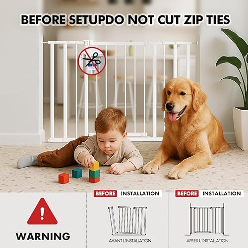 Miniatura 2 de Puerta de bebé para escaleras, 28.5-40 pulgadas de ancho ajustable, 30 pulgadas de alto, puerta para perros con kits de presión y montaje en pared