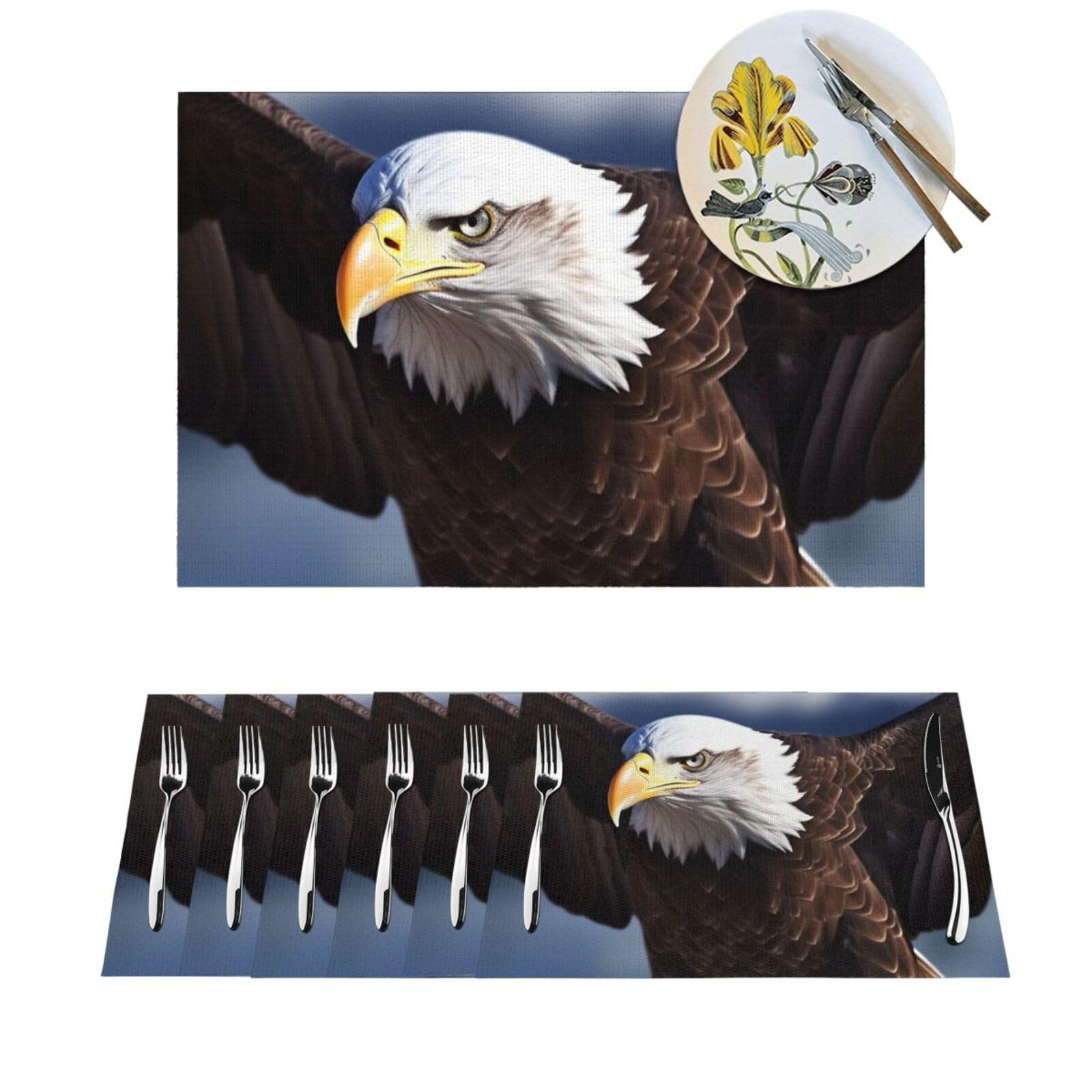 Set de table en vinyle motif aigle lavable 30x45 cm - Lot de 6