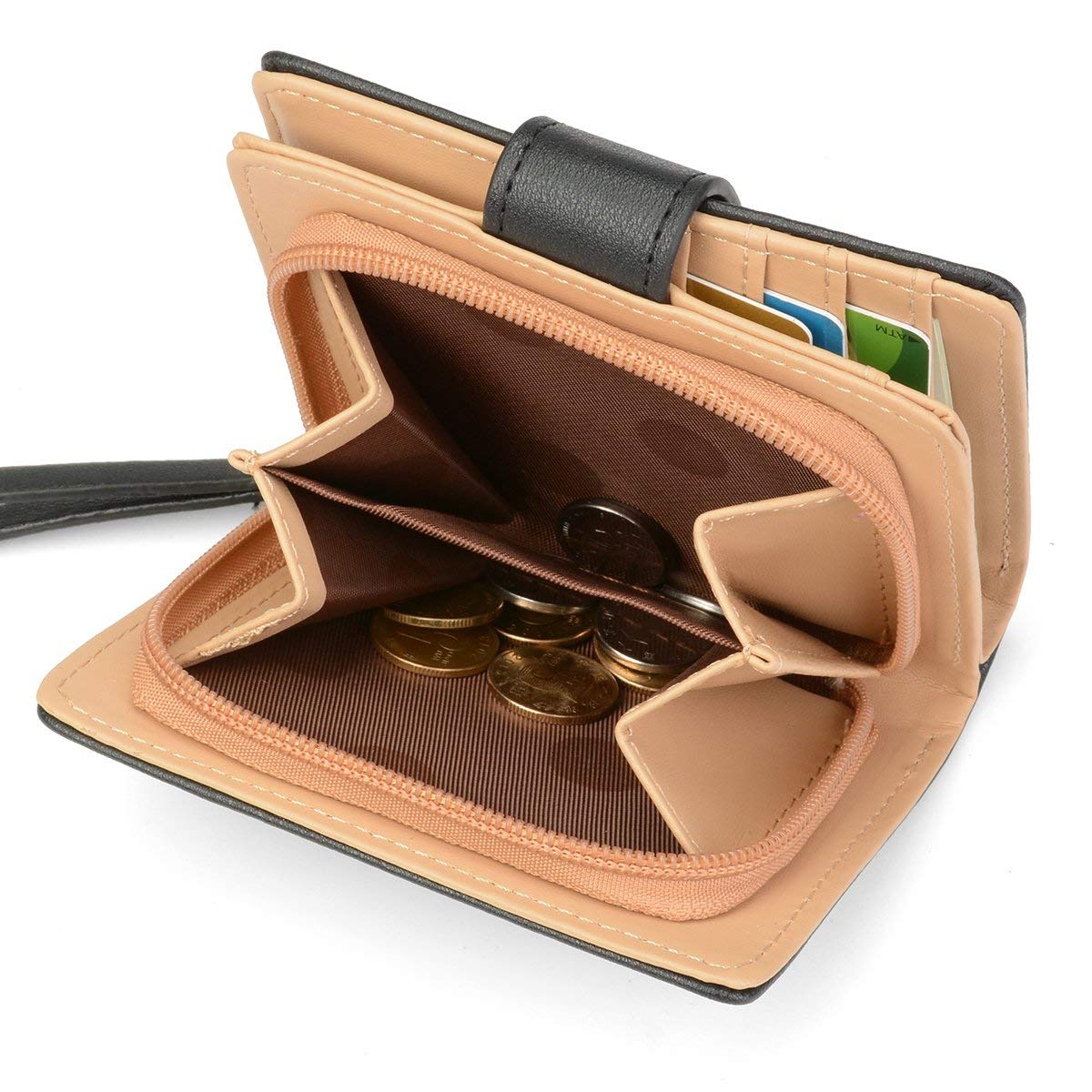 INOVERA (LABEL) Black Vegan Leather Women's Leaf Bi-fold Card Coin Holder Small Purse Clutch Wallet (KK23) 2