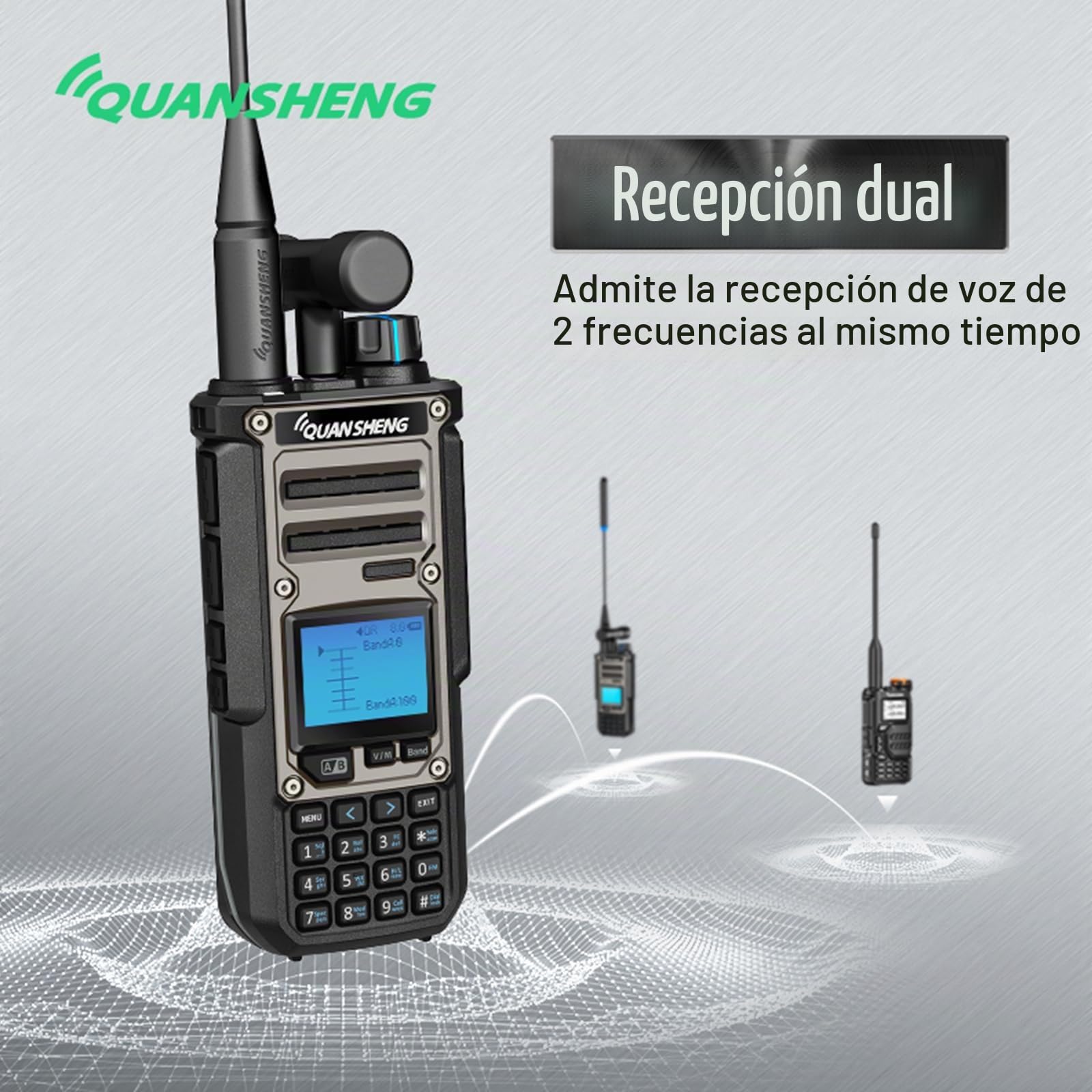 HYS Quansheng TK-11(8) 10W VHF/UHF Walkie Talkie, Puerto de Carga Type-C y batería de 3000mAh, analizador de Espectro, Radio bidireccional Profesional con Antena de 27MHz