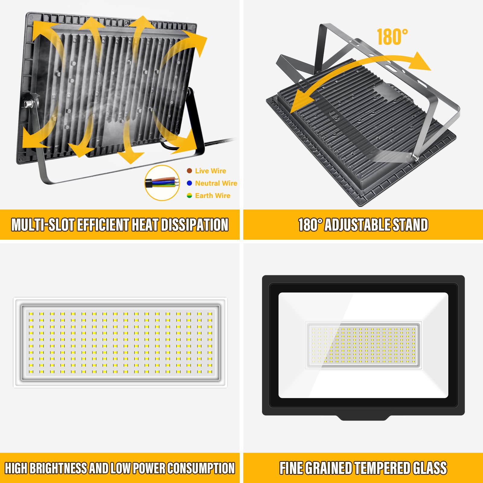 SKYWORLD 150W LED Außenstrahler 1x IP66 Wasserdicht | 6000K Kaltweiß | Superhell mit Stecker | Für Garten, Hof, Garageneinfahrt & Außenbereich