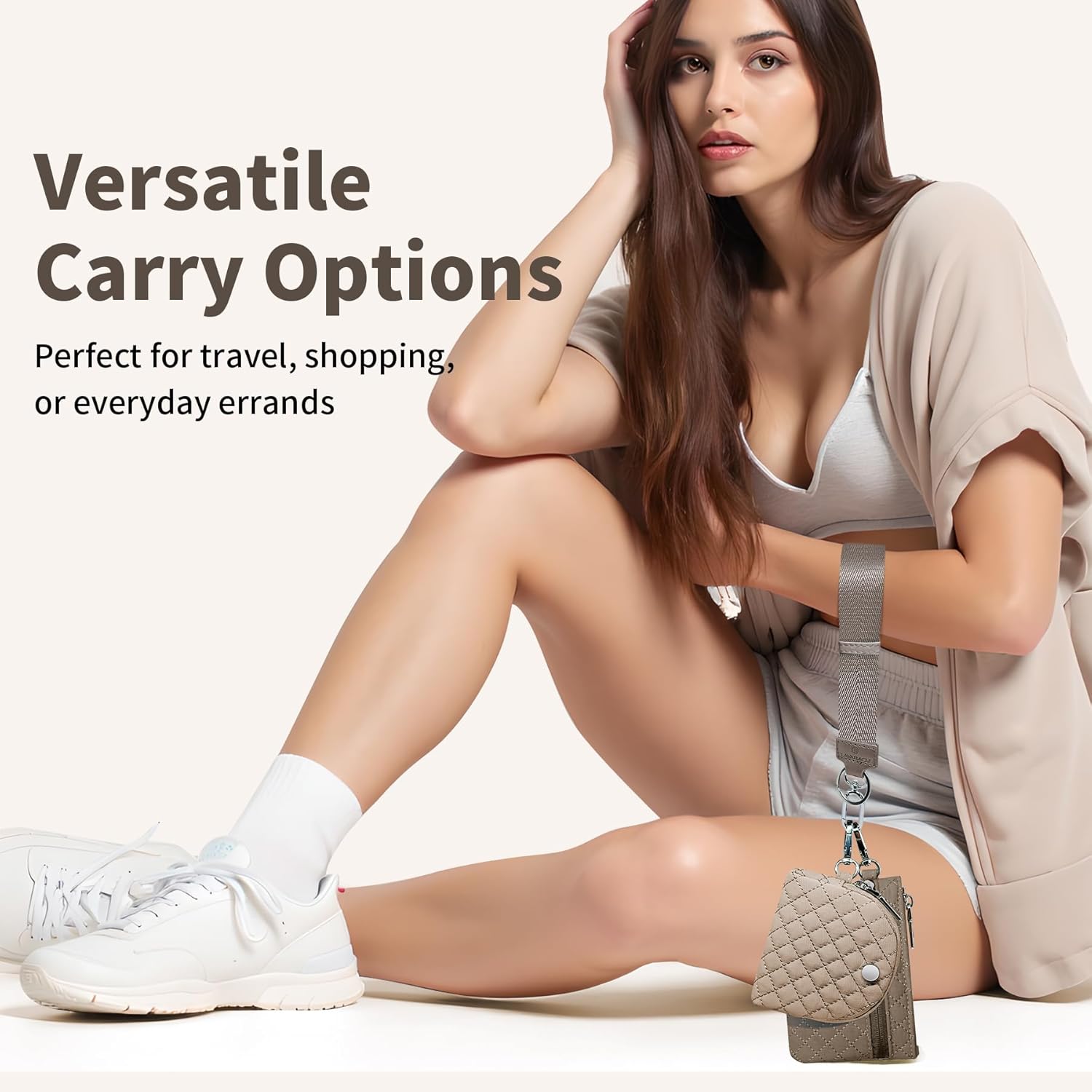 Keychain Wristlet Wallet for Women Zippered Dual Pouch Wristlet Nylon Coin Purse Small Wallet with Key Ring - Image 6