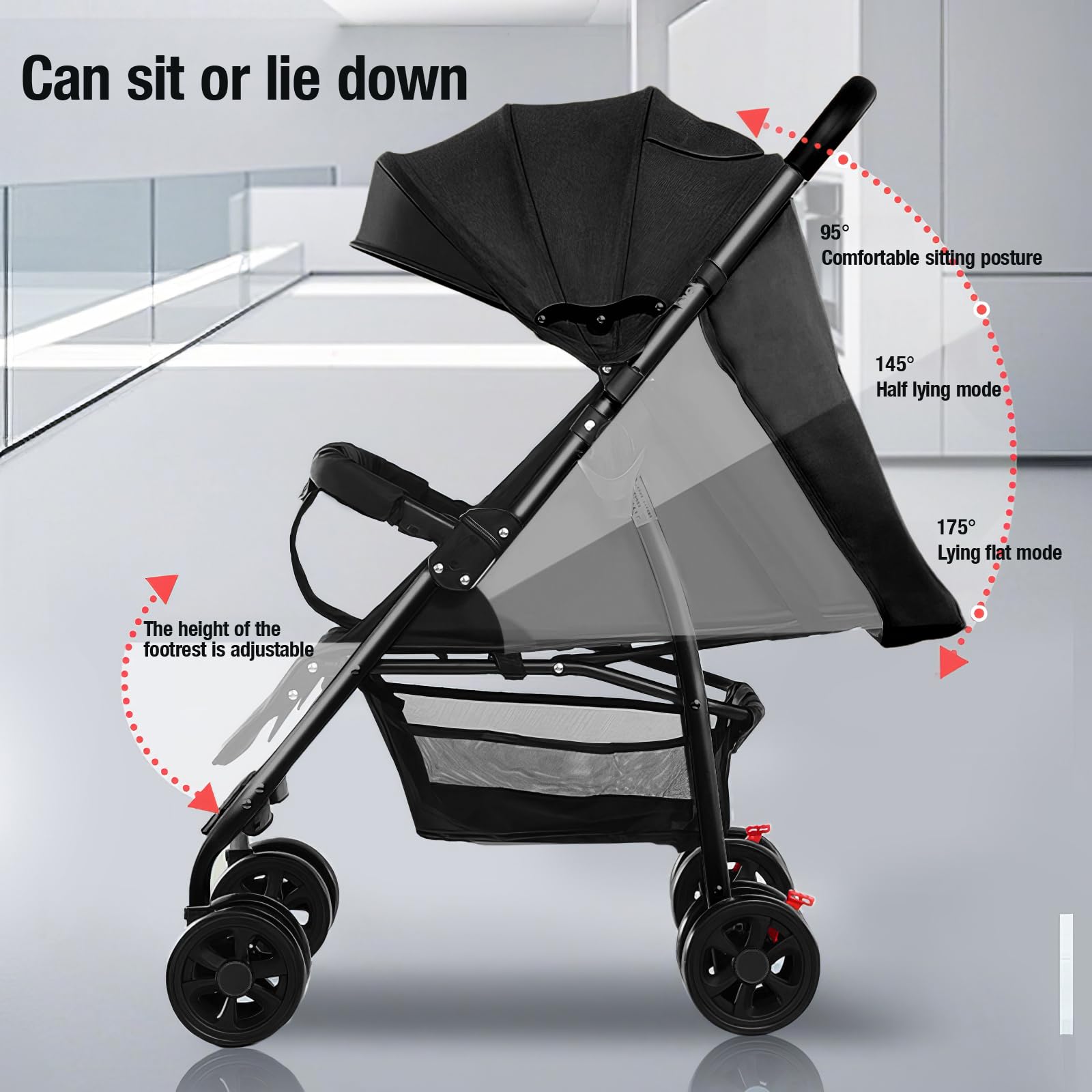 Sianldcone Ultraleggero Passeggino di Soli 4,6 kg, Passeggini Compatto Fino a 15 kg, Passeggino da Viaggio con Posizione Sdraiata Regolabile, Carrozzina per Neonati Portatile Pieghevole (A8 Grey)