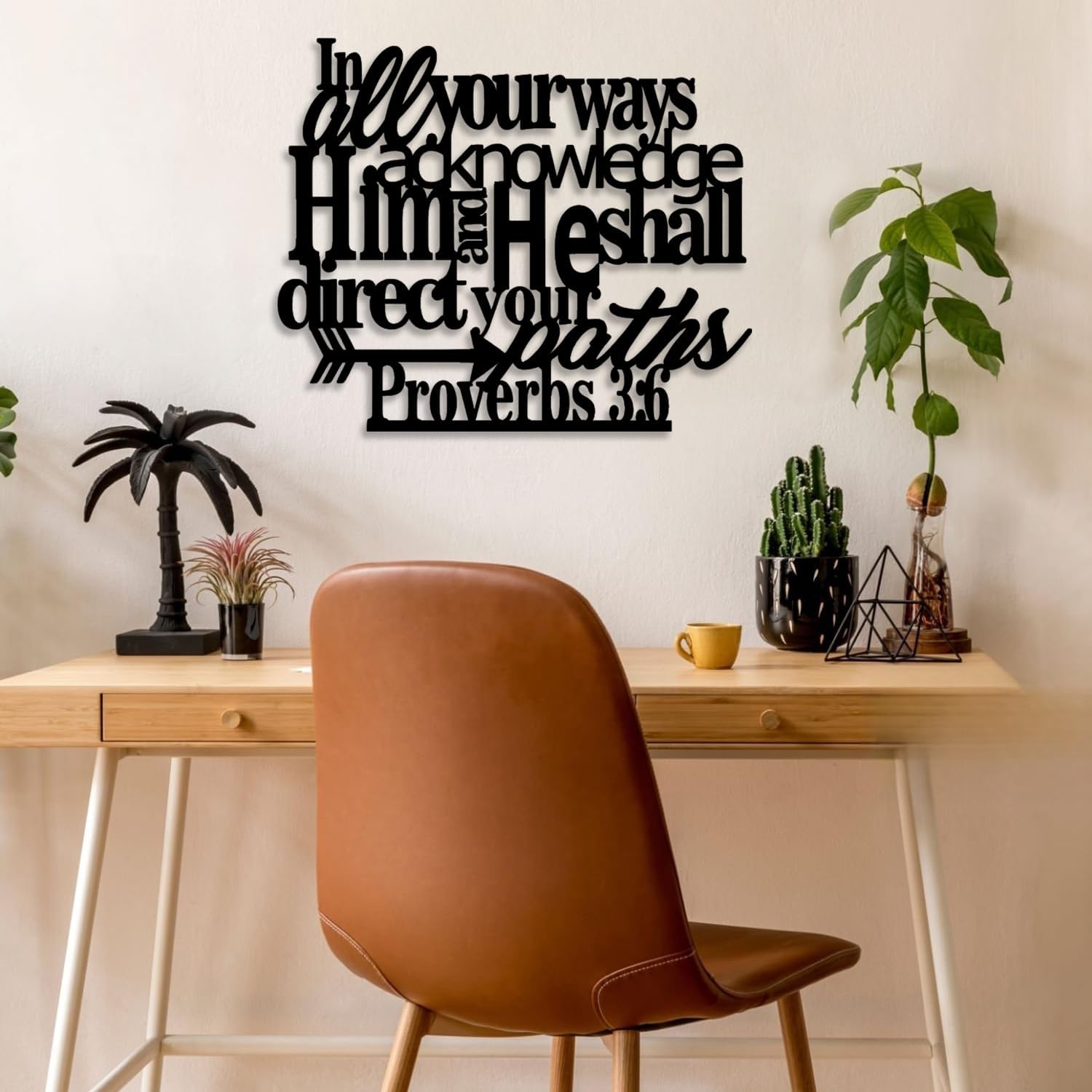 LIYOUYA Proverbs 3:6 Metal Wall Decor - Scripture Motivational Christian Inspirational Decor Black Wall Art Home Decor for Living Room, Bedroom, Study, Dining Room (Black) - Image 4