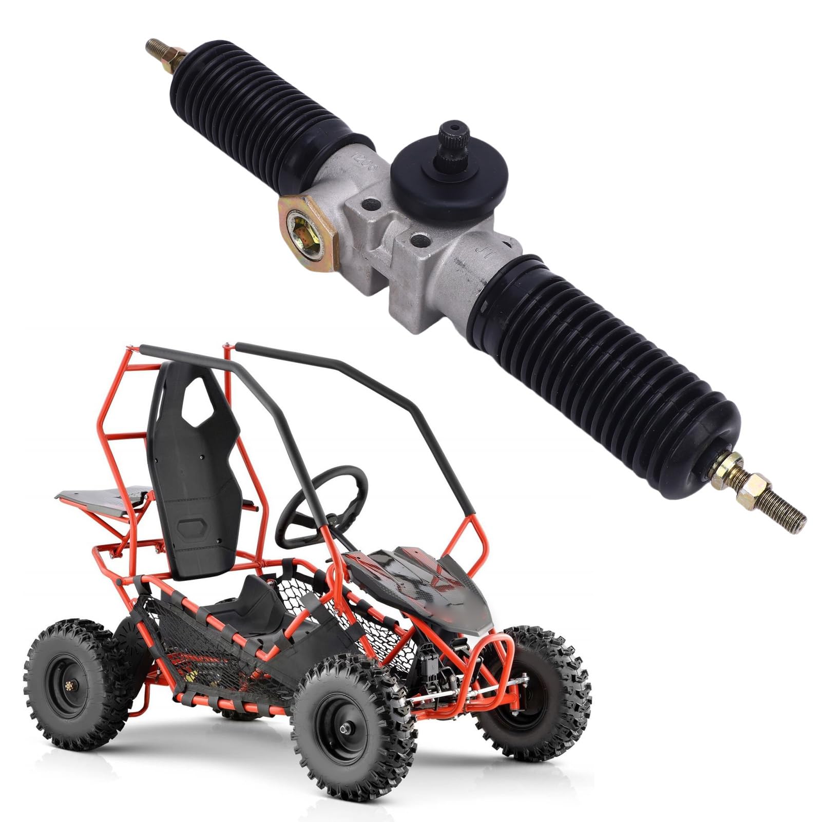 Lenkgetriebe Zahnstange Ritzel Montage Lenkgetriebe und Ritzel Lenksystem 30T 420mm Hochhärte Metall Legierung mit Staubs Chutz Gummi Buchsen für Go Kart ATV UTV Quad