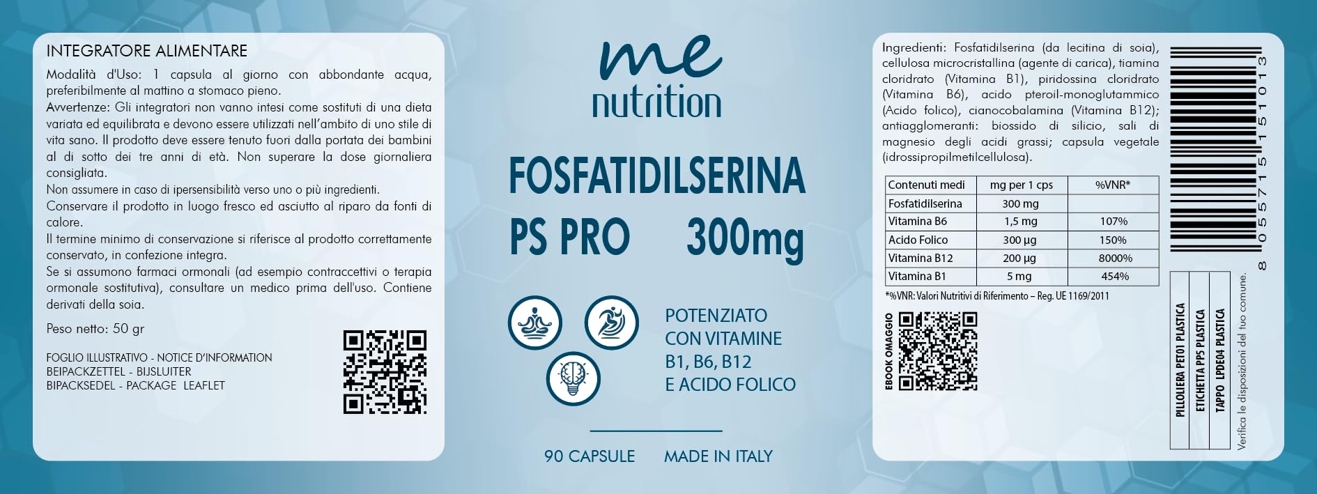 Fosfatidilserina Pura 300mg Contrasta il Cortisolo, Migliora Memoria e Concentrazione, Riduce lo Stress Integratore Nootropico con Vitamine B1 B6 B12 Acido Folico 90 Capsule Me Myeasy 2 Pack