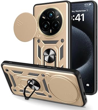 Compatible with Realme 14 Pro+ 5G Case Cover,with Slide Camera Lens Cover Compatible with Realme 14 Pro+ 5G RMX5051 RMX5050 Case Gold