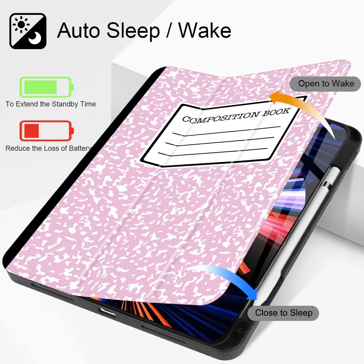 Tuiklol for iPad Pro 13 inch 2025 2024 Release M5/M4 Chip - Built in Pencil Holder Ultra Retina Slim Protective Stand Back Cover with Smart Trifold Stand Auto Wake/Sleep, Composition Book