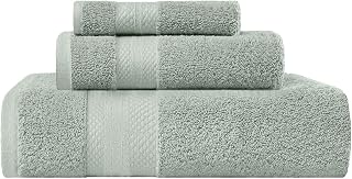 Superior Turkish Cotton 3-Piece Towel Set, Assorted Towels for Home, Bathroom Essentials, Bath, Hand, and Face Towel, Soft Plush Hotel Quality, Guest Bath, Shower, Thick, Apartment, Dorm, Olive Green