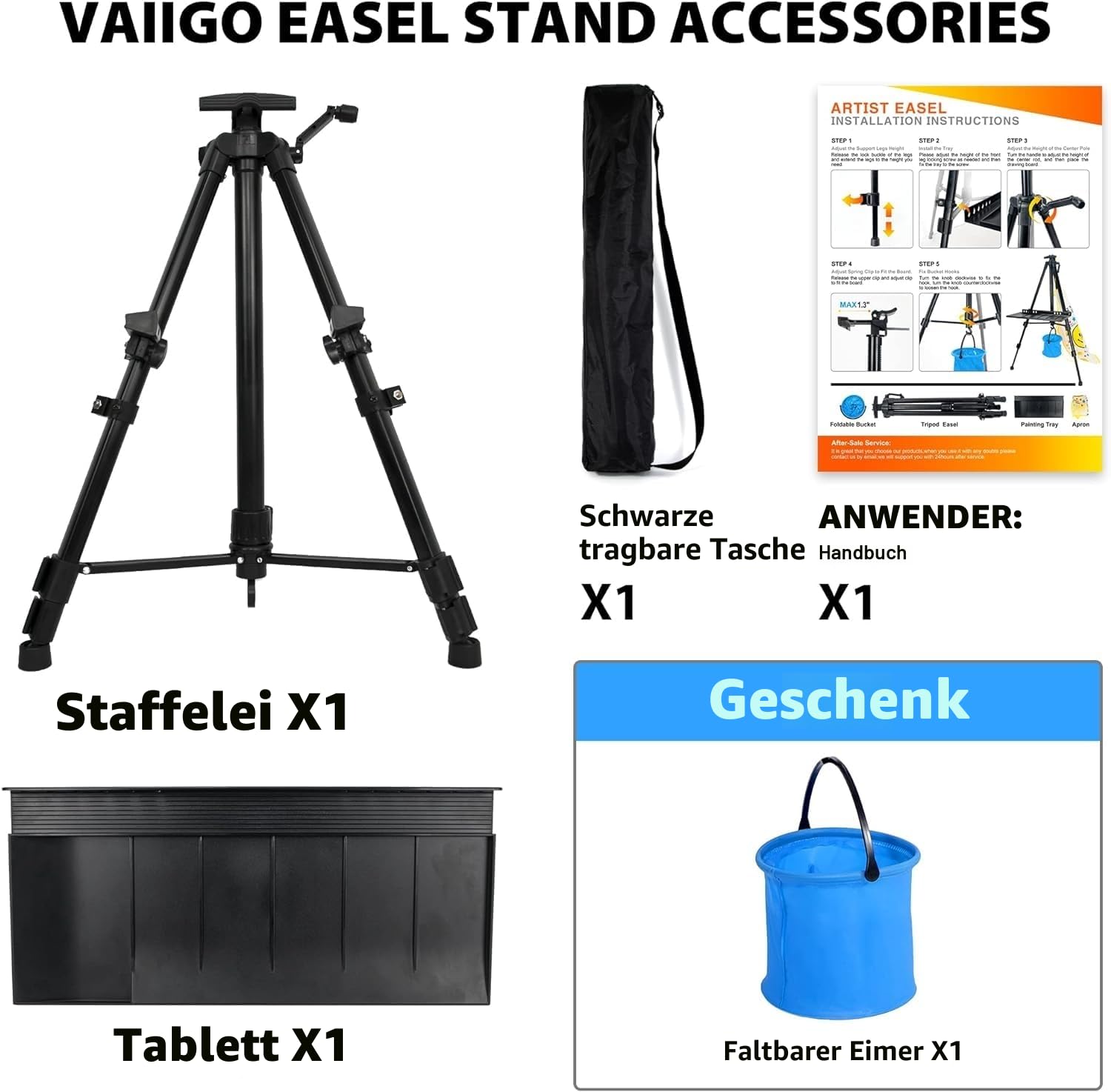 Staffelei groß L 50-152cm, Atelierstaffelei, Künstler Staffelei, Verstellbare Staffeleien, Feldstaffelei aus Aluminium mit Tasche/Fässer, Stativ Staffeleien für Kuntsmalerei und Werbung