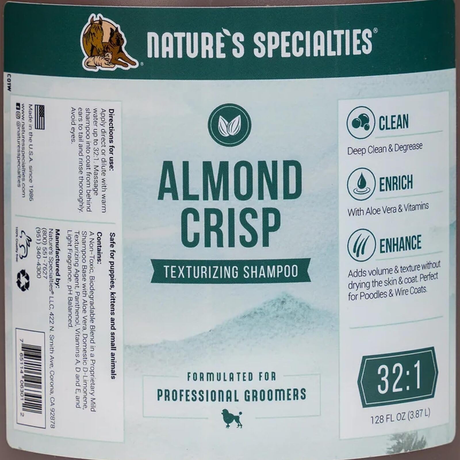 Nature's Specialties Almond Crisp Hundeshampoo - Tiefenreinigendes & Aufbauendes Hundeshampoo - Verleiht Struktur & Volumen - Ideal für Ausstellungsfelle - Lang Anhaltender Duft, 3.8L
