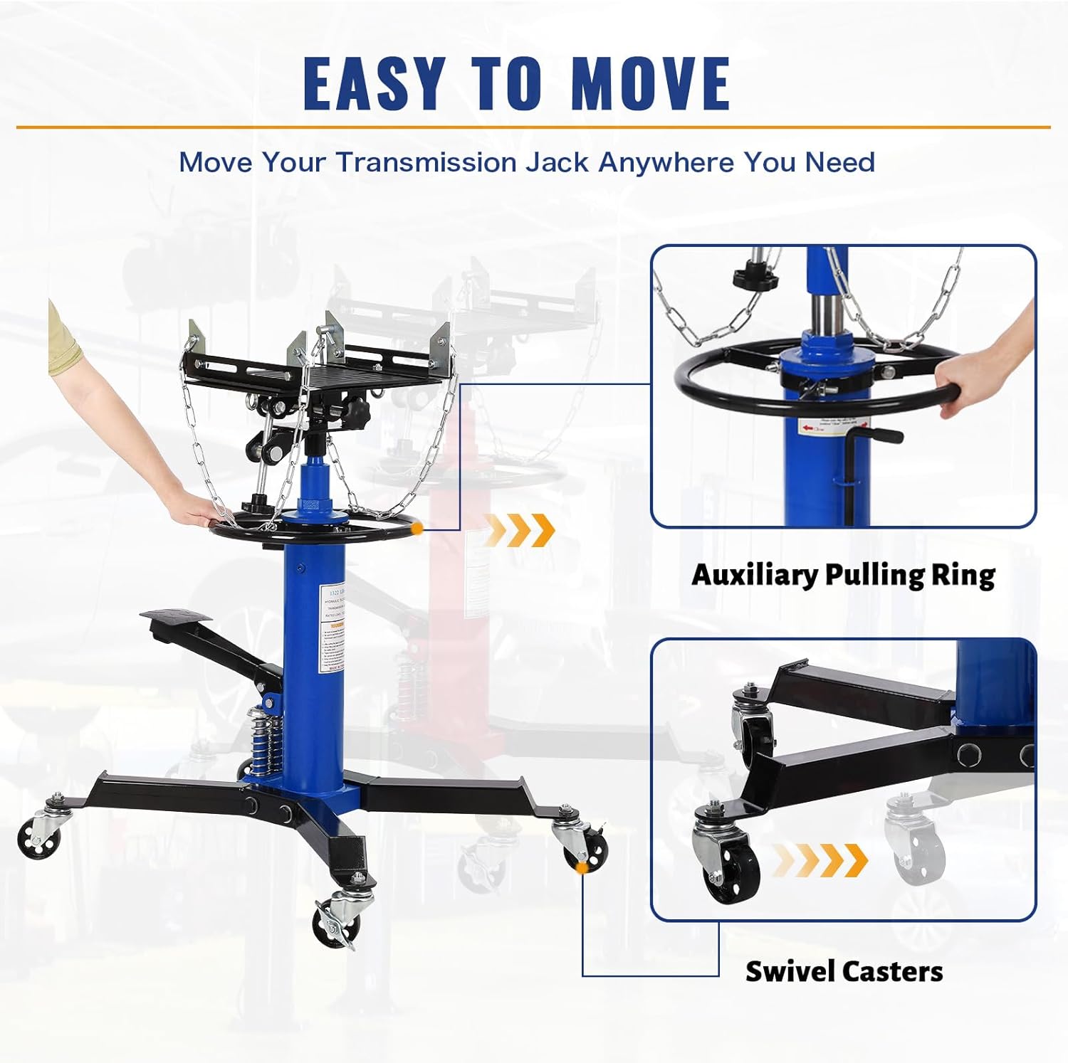 Transmission Jack, 1322Lbs Hydraulic Telescoping Transmission Jack, 33.8"-69" High Lift Floor Jacks Stand with Foot Pedal, 360° Swivel Wheels