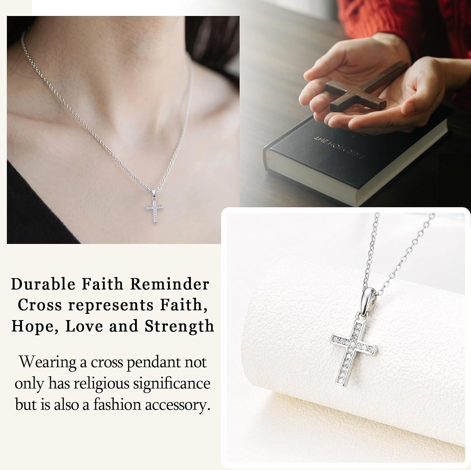 Cross Necklace for Girls Women, Baptism Easter First Communion Confirmation Gifts - 16"+2" Silver Plated Tiny Cross Necklace, Religious Jewelry Gifts for Daughter Granddaughter Goddaughter