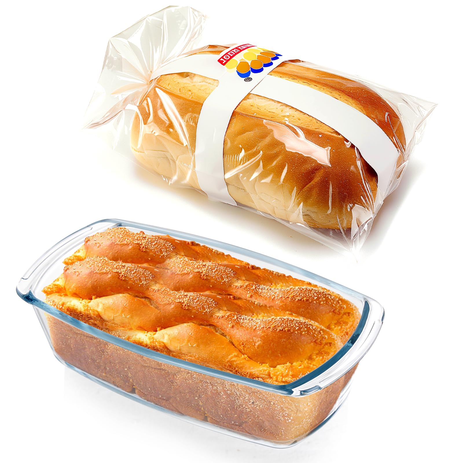 BAKEWAY Jambear Kastenform aus Glas zum Backen von Brot mit Deckel, 2er-Set, 1,9 l Glas-Kastenform | ofen-, spülmaschinen-, kühlschrank-, gefrier- und mikrowellengeeignet, Brotform für Lasagne