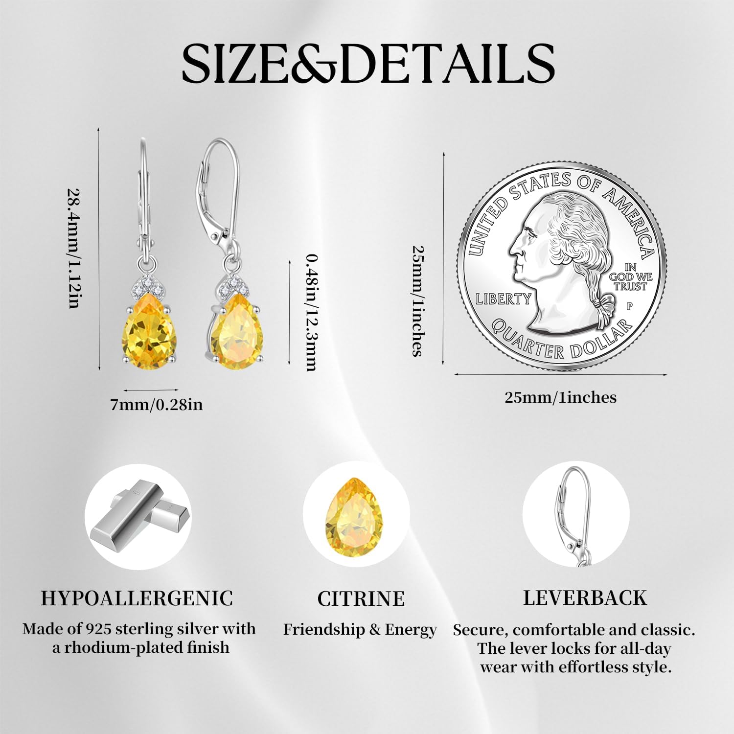 Women Earrings,925 Sterling Silver Dangle Drop Leverback Earrings with 5A Cubic Zirconia Birthstone for Her - Image 6