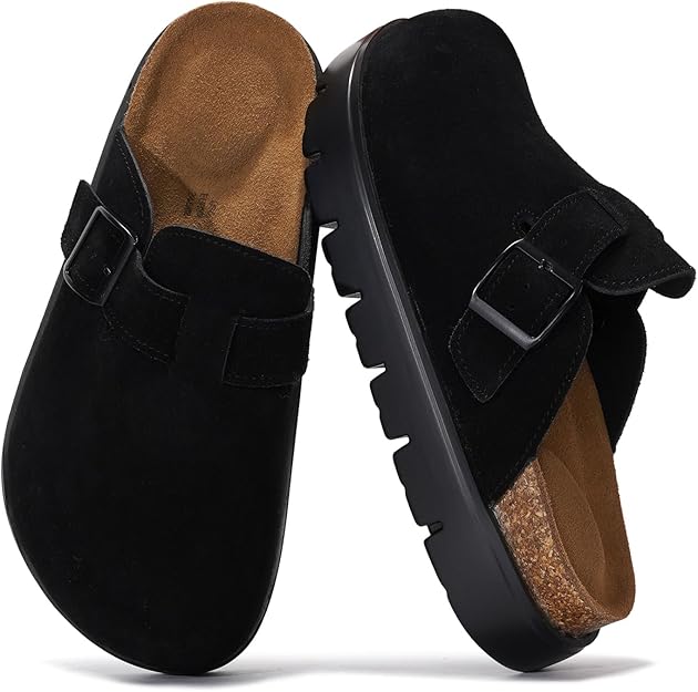 Project Cloud Genuine Leather Platform Clogs for Women Footwear - Memory Foam Arch Support Cork Footbed Casual Shoes & Mules for Women 2025 (Benton Chunky)