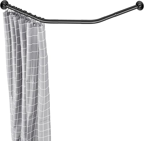 Barra de ducha ajustable de esquina negra, barra de cortina de ducha en forma de diamante de 31 a 41 pulgadas, barra de cortina de ducha curvada,