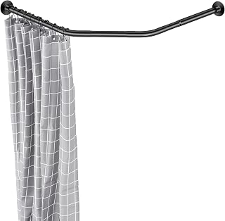 Adjustable Black Corner Shower Rod, 31-41 Inch Diamond Shaped Shower Curtain Rod, Curved Shower Curtain Rod, Rustproof 304 Stainless Steel Shower Rod for Bathroom Bathtub Drill and No Drill