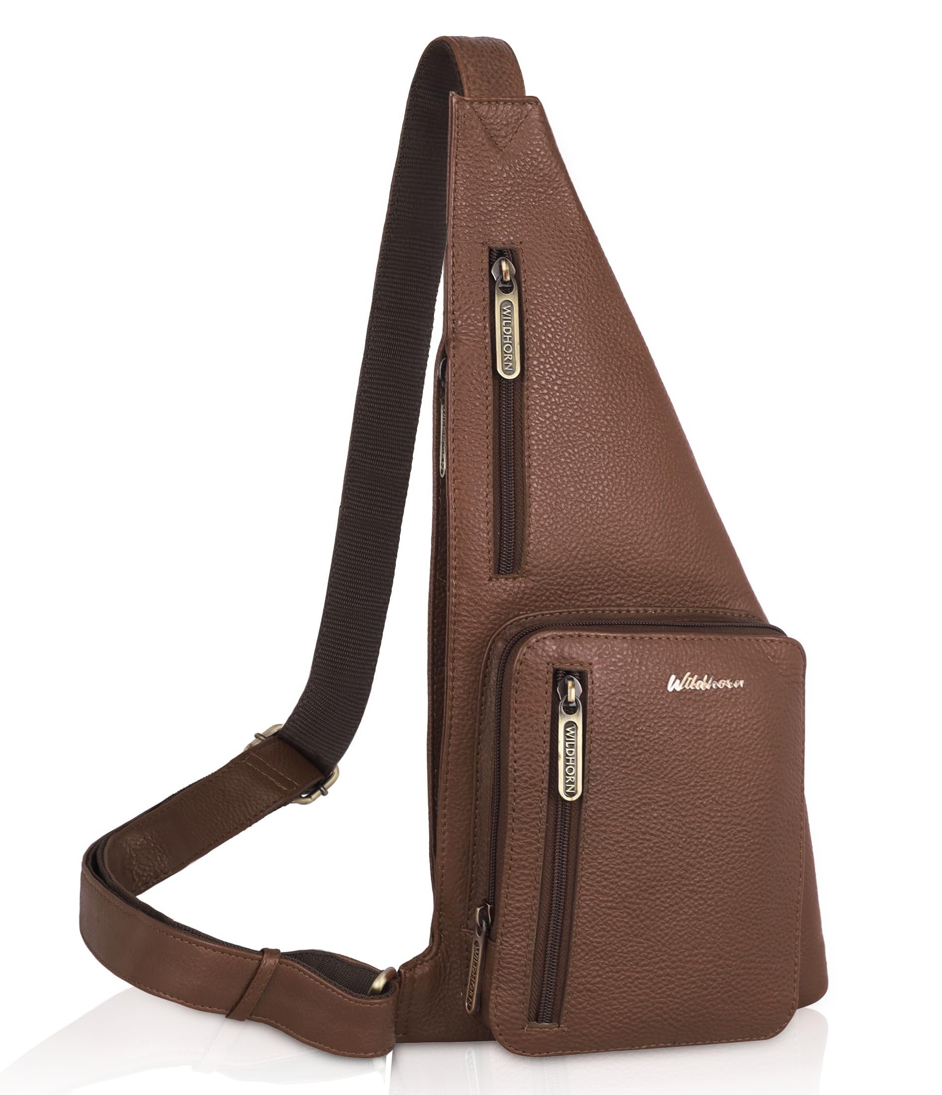WildHorn Leather Sling Crossbody Bag for Men, Stylish Chest Shoulder Bag for Men Women,1 Cable Vent, Adjustable Strap for Commuting Travel Outdoor Activities Cycling (Walnut)