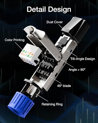 VCELINK Cat7 RJ45 Connector Toolless Shielded Gold-Plated 10Gbps PoE, S/FTP