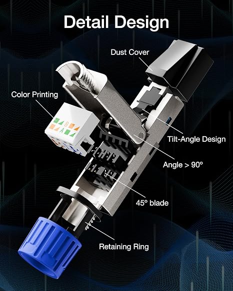 VCELINK Cat7 RJ45 Connector Toolless Shielded Gold-Plated 10Gbps PoE, S/FTP