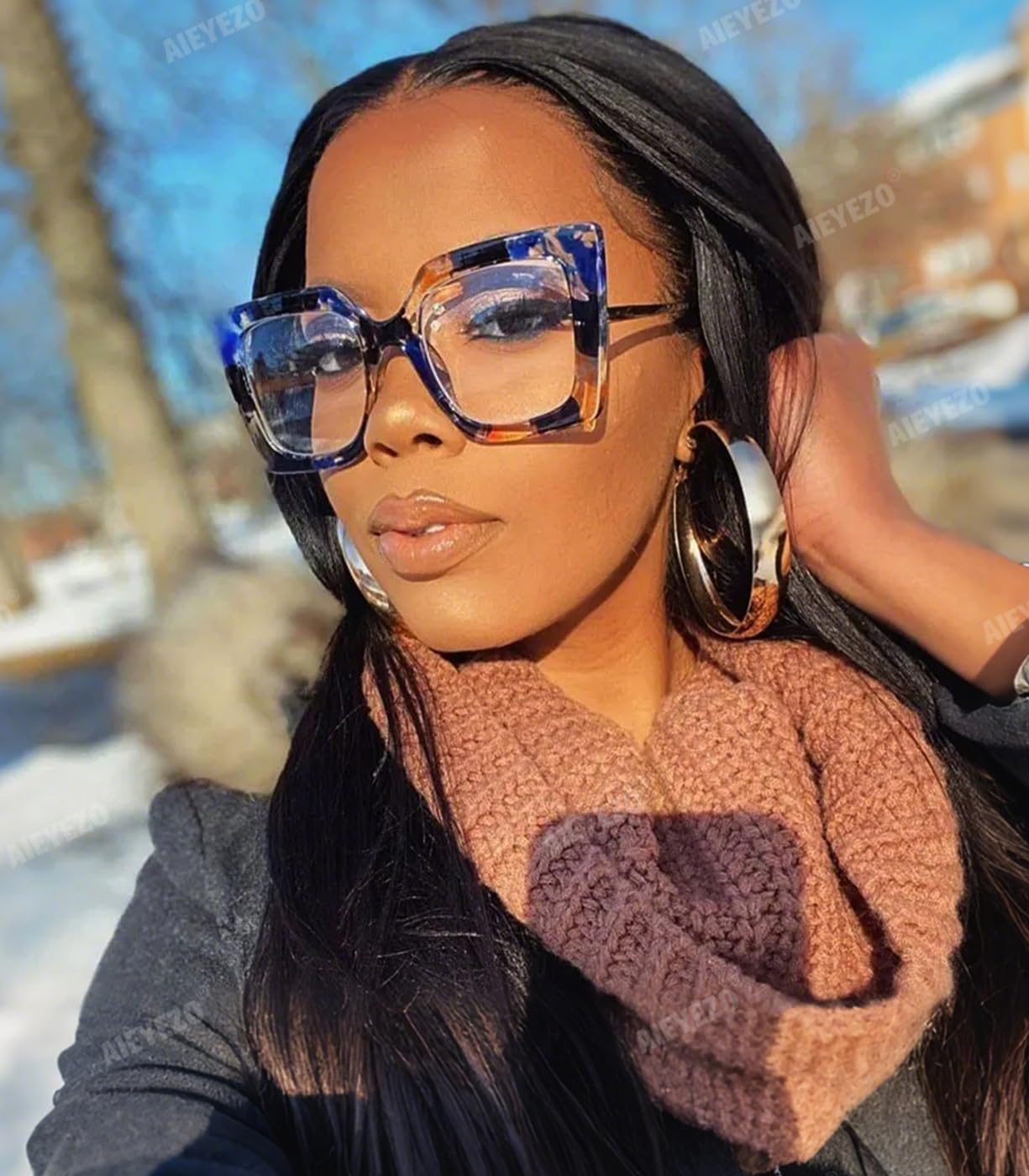 AIEYEZO Oversized Blue Light Glasses for Women, Anti Fatigue Prevent Headache Computer Eyeglasses - Image 2