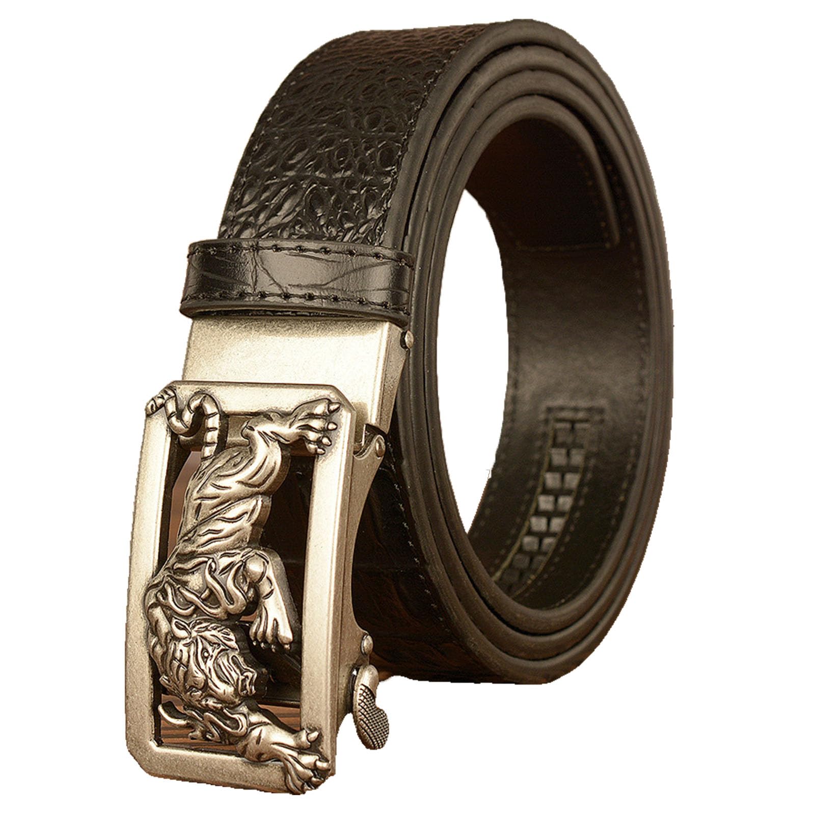 Wrjahcg Unisex Black B Men's Ratchet Belts Leather, Crocodile Pattern Cowboy Western Belt For Men With Tiger Square Alloy Buckle,,130Cm/51.2''