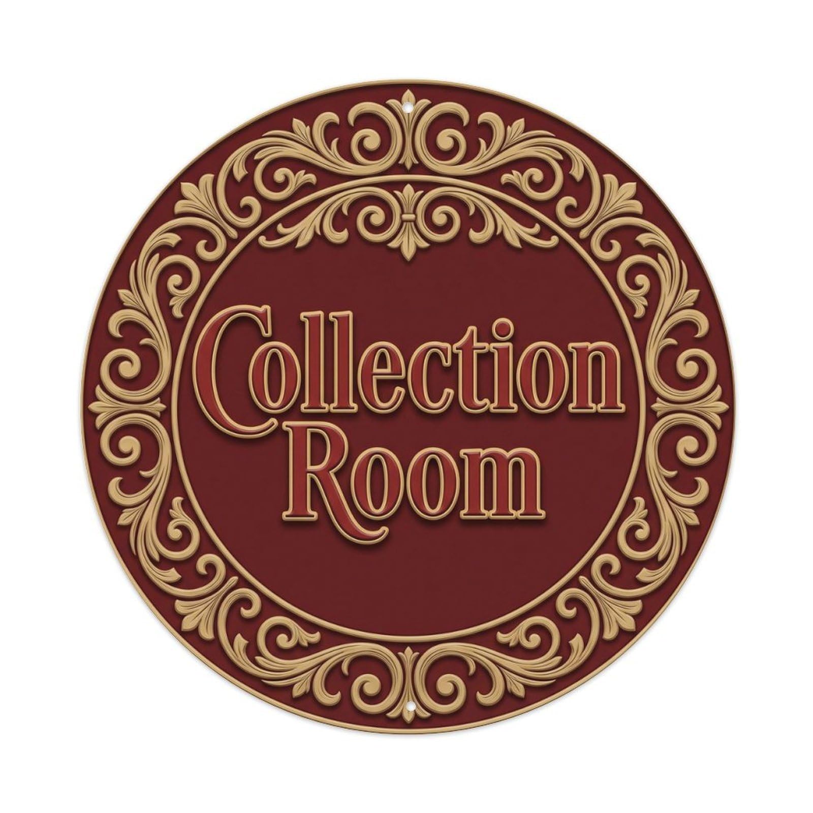 Vintage Collection Room Text Scroll Metal Tin Sign
