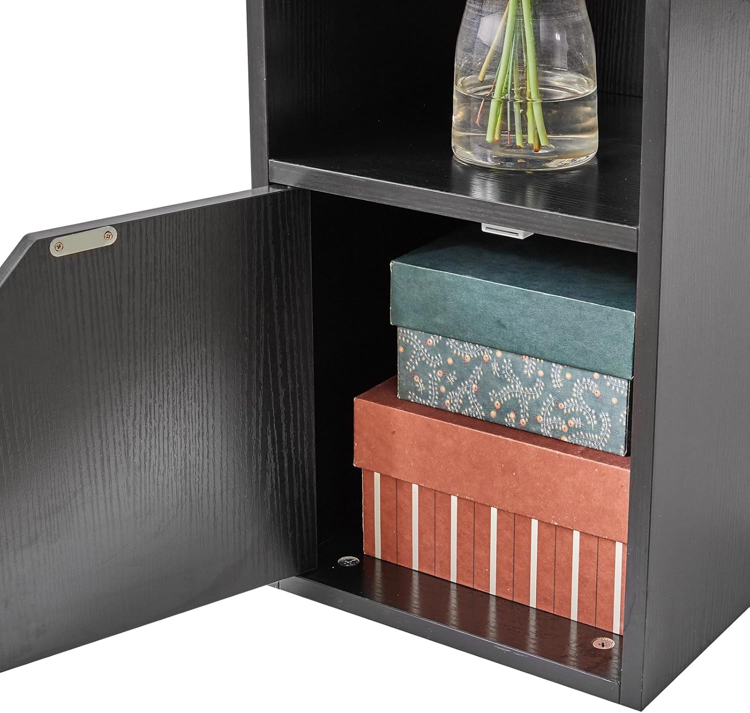 IBUYKE 6 Tier Narrow Bookcase with Doors, Cube CD DVD Storage Cabinet,Slim Media Tower Rack,Cabinet,Black Bookcase Display Storage Shelves for Small Spaces,for Home Office Black UWBC001B