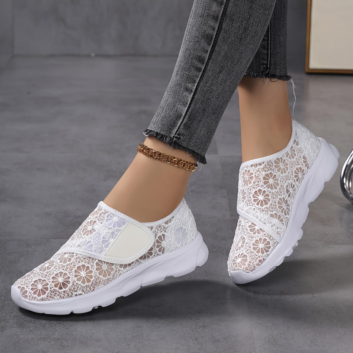 Damskie trampki na koturnie z siateczki wsuwane buty trekkingowe