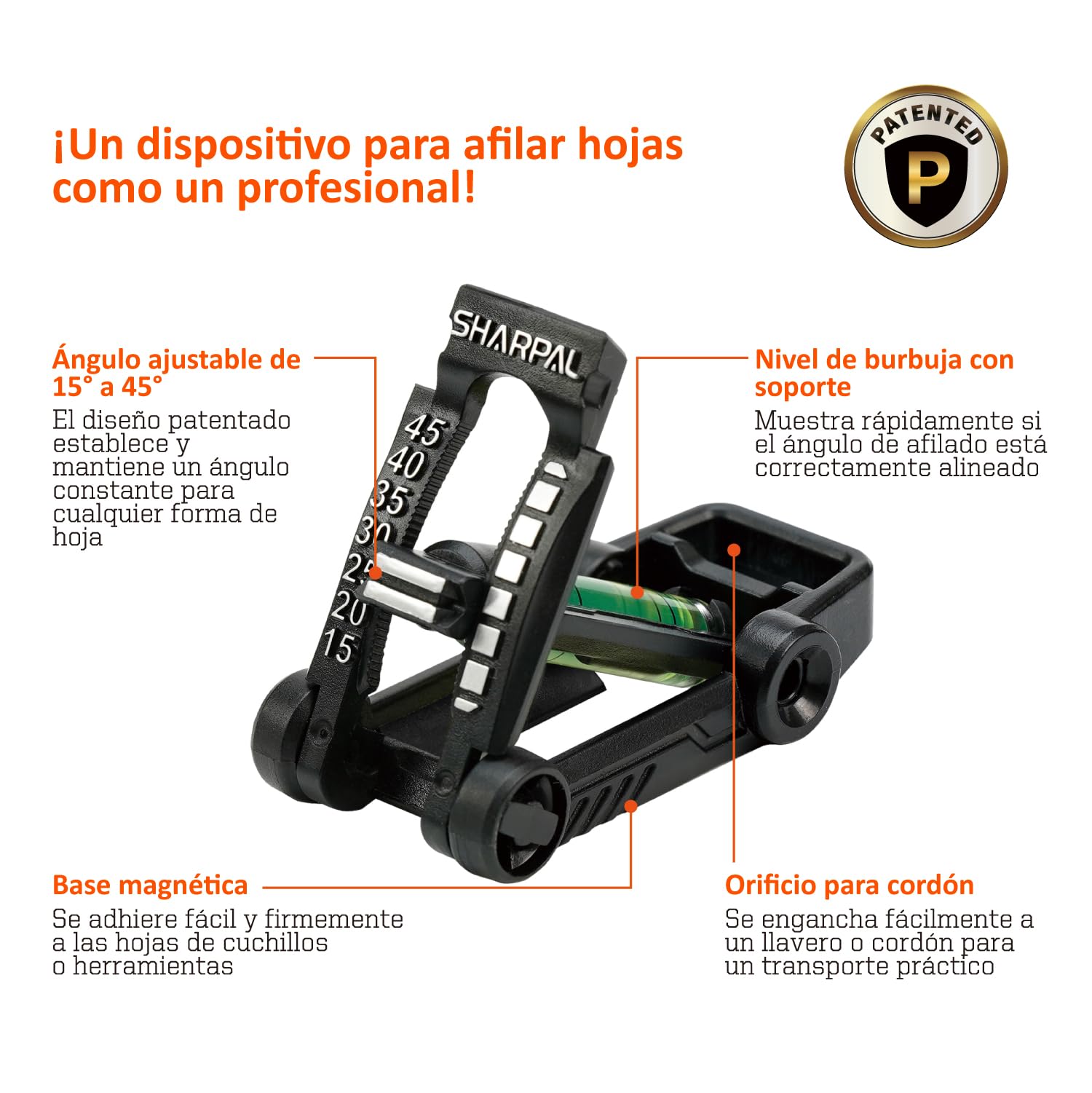 SHARPAL 194H Afilador de cuchillos de piedra, guía de ángulo para afilado de cincel, buscador de ángulos de borde de cuchillo, entrenador de afilado (ángulo de 15° a 45°)