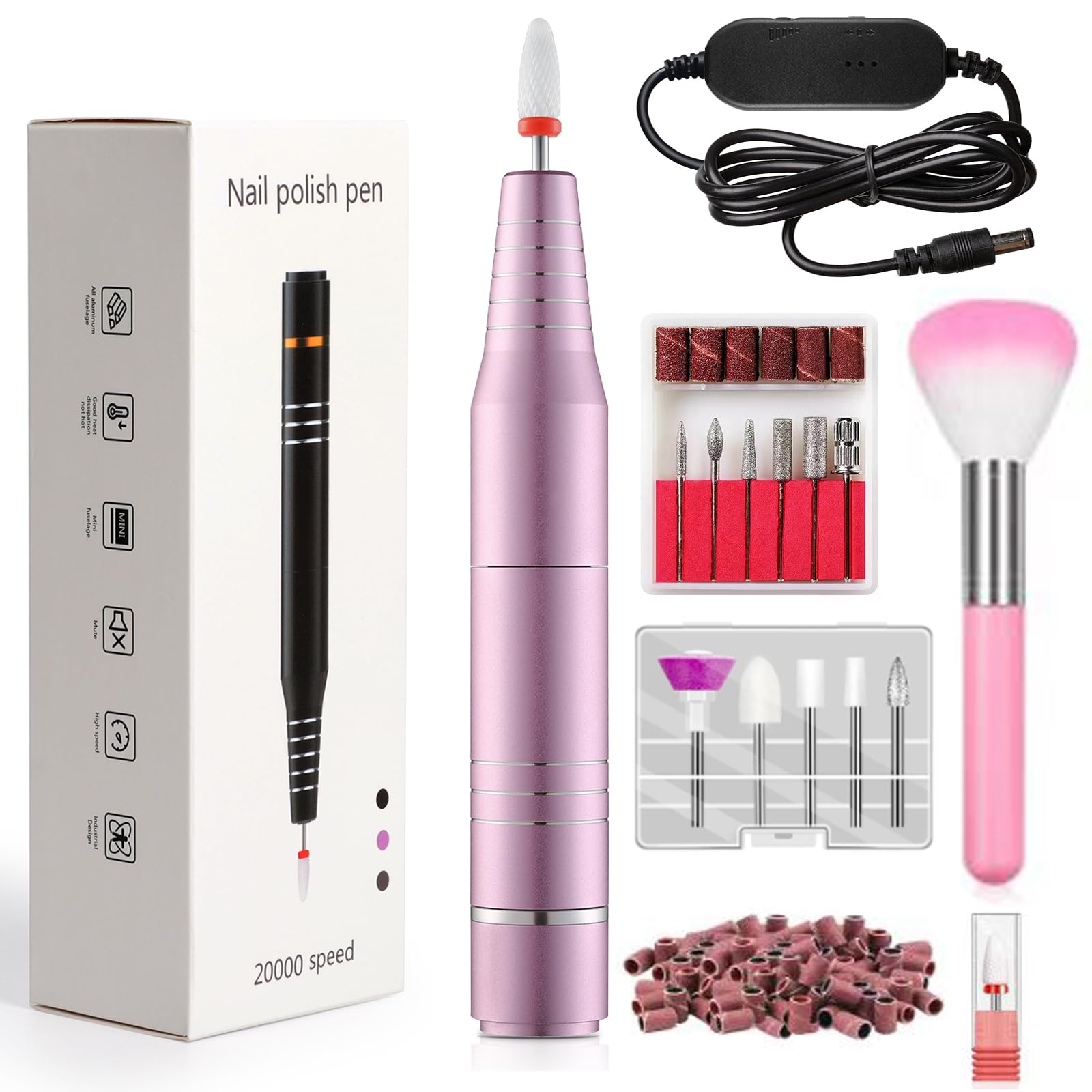 Electric Nail Drill Ultra-Quiet Low Vibration Electric Nail File Portable Electric Nail File for Crystal Gel Nails Manicure