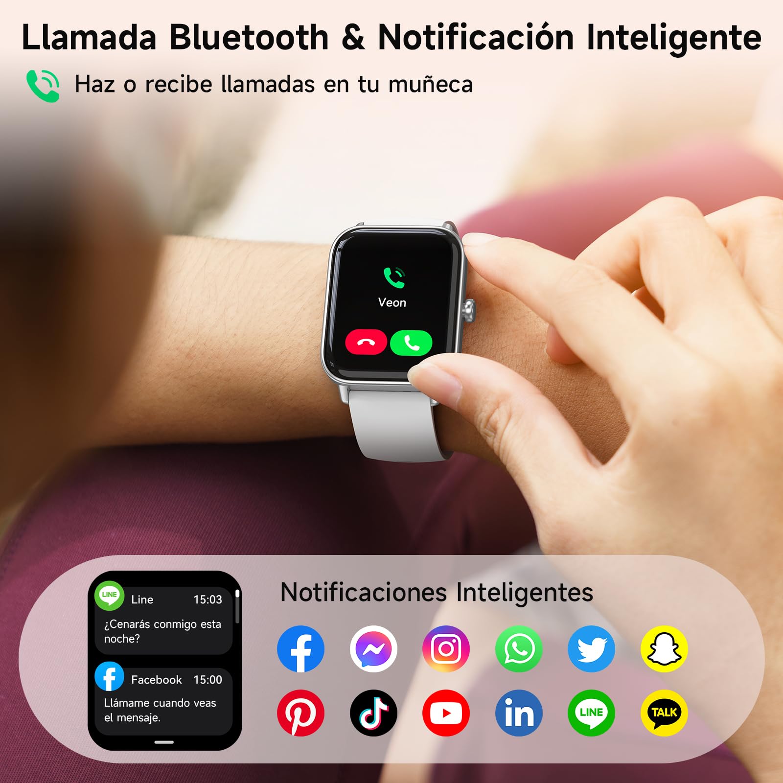Reloj Inteligente Mujer Smartwatch 1.85" con Llamadas Bluetooth y Alexa, Monitor de Frecuencia Cardíaca/SPO₂/Estrés/Sueño, Podómetro, IP68 Impermeable, 100+ Modos Deportivos para Samsung Android iOS