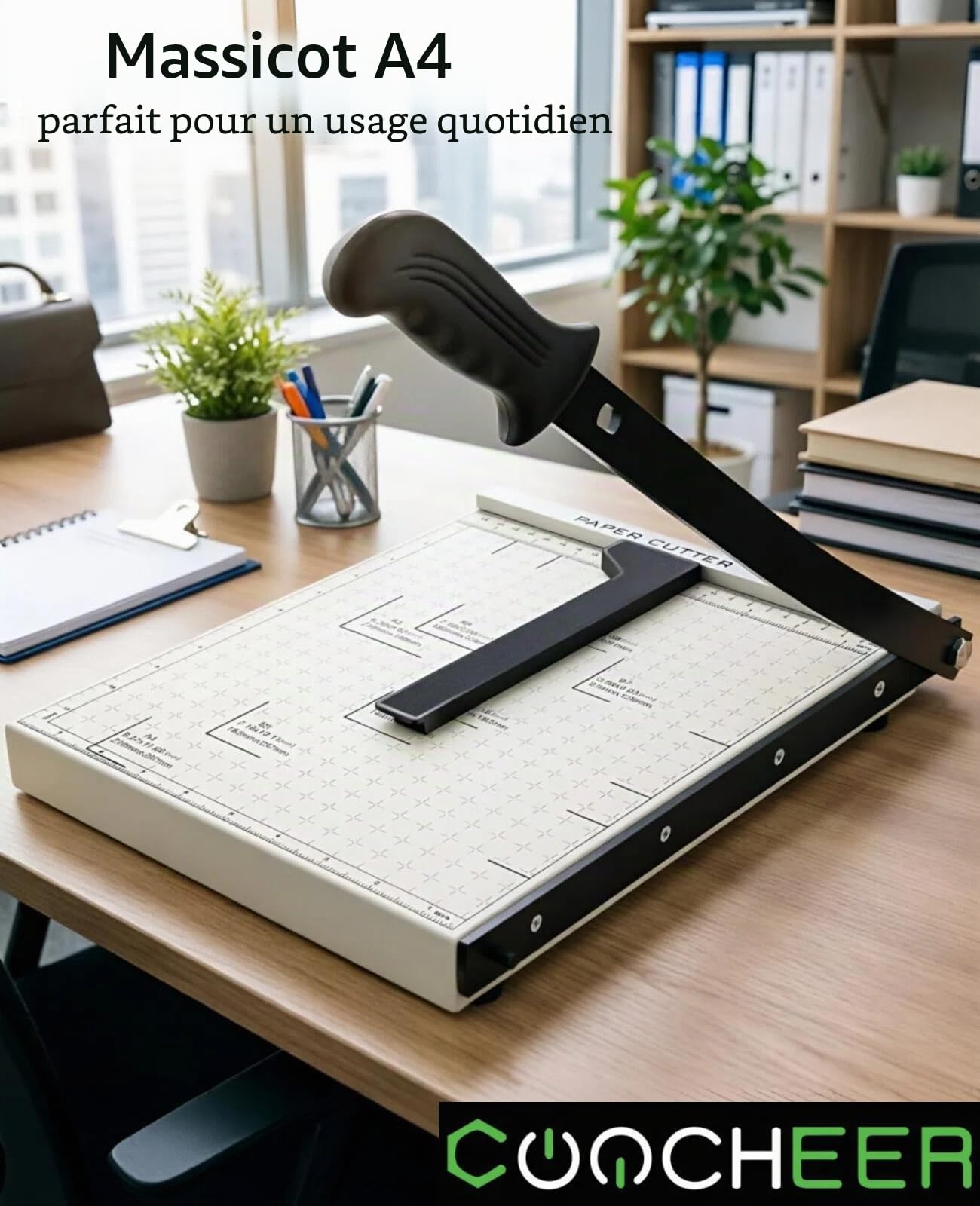 COOCHEER Massicot A4 Professionnel 47 cm, Coupe-Papier Base en Métal, Capacité 12 Feuilles, Cisaille Papier pour Bureau, École et Loisirs Créatifs, Blanc