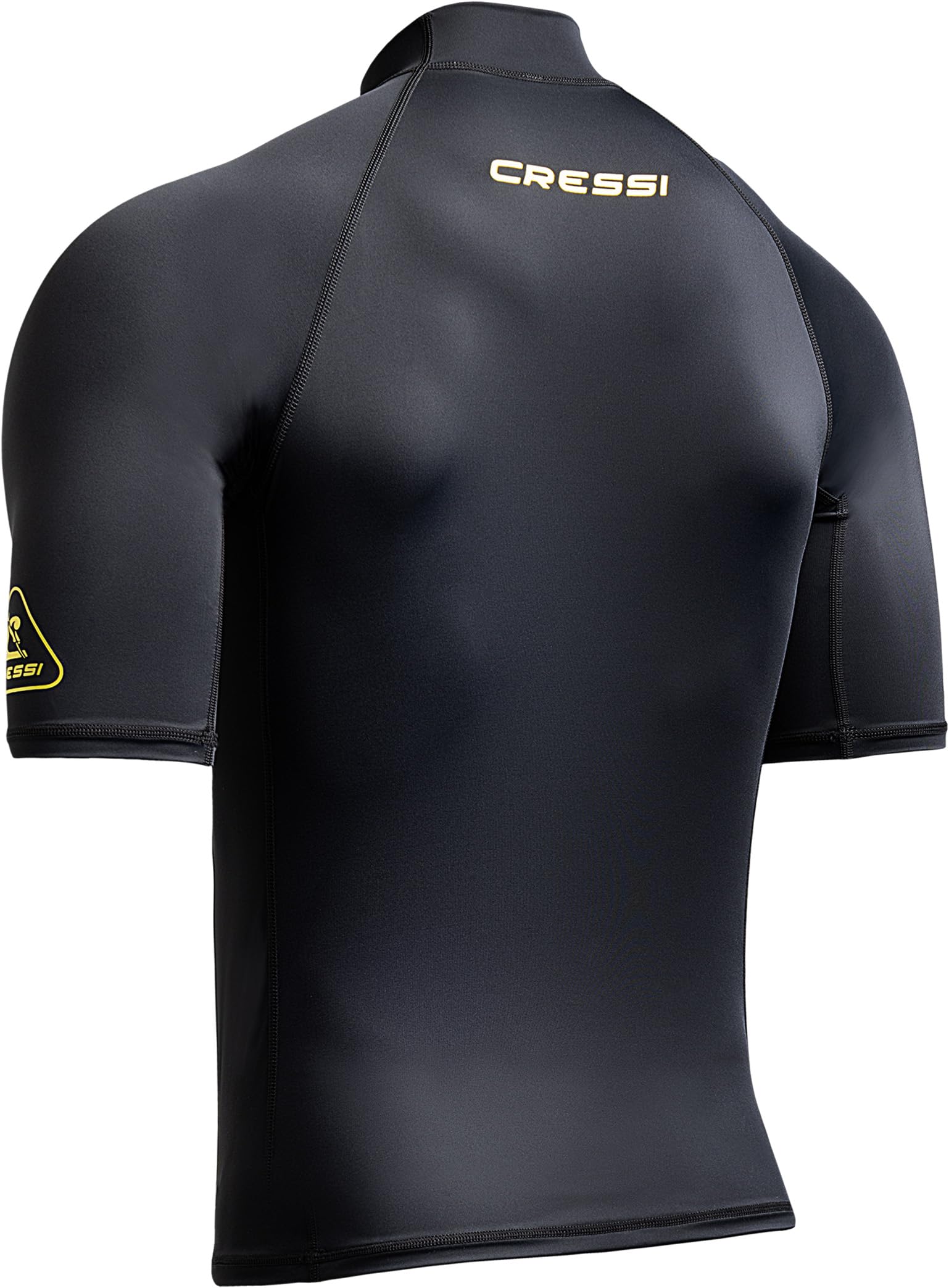 CRESSI since 1946 - Sentinel Man - Short Sleeve Rash Guard UPF 50+ Sun Protection Quick Dry Swimming, Surfing, Diving, Fishing, Beach, Pool and Water Sports - Black/Yellow - S/2 - Men's