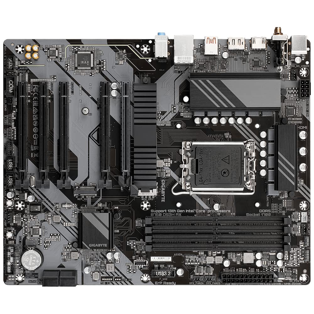 GIGABYTE B760 DS3H AX Scheda Madre - Supporta processori Intel Core 14ª generazione, VRM digitale a 8+2+1 fasi, fino a 7600MHz DDR5 (OC), 2x PCIe 4.0 M.2, Wi-Fi 6E, LAN GbE, USB 3.2 Gen 2x2