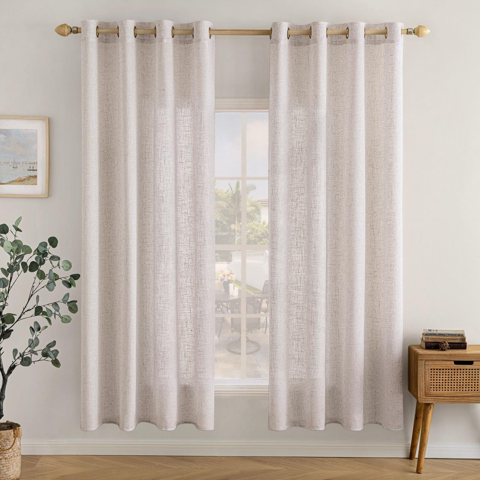 EMEMA Gardinen Vorhänge Leinenvorhang mit Ösen Voile Vorhang Leinenoptik Modern Halbtransparent für Wohnzimmer Dekoschal Kinderzimmer Schlaufenschal Küchengardinen 2er Set 140x145cm (BxH) Weiß