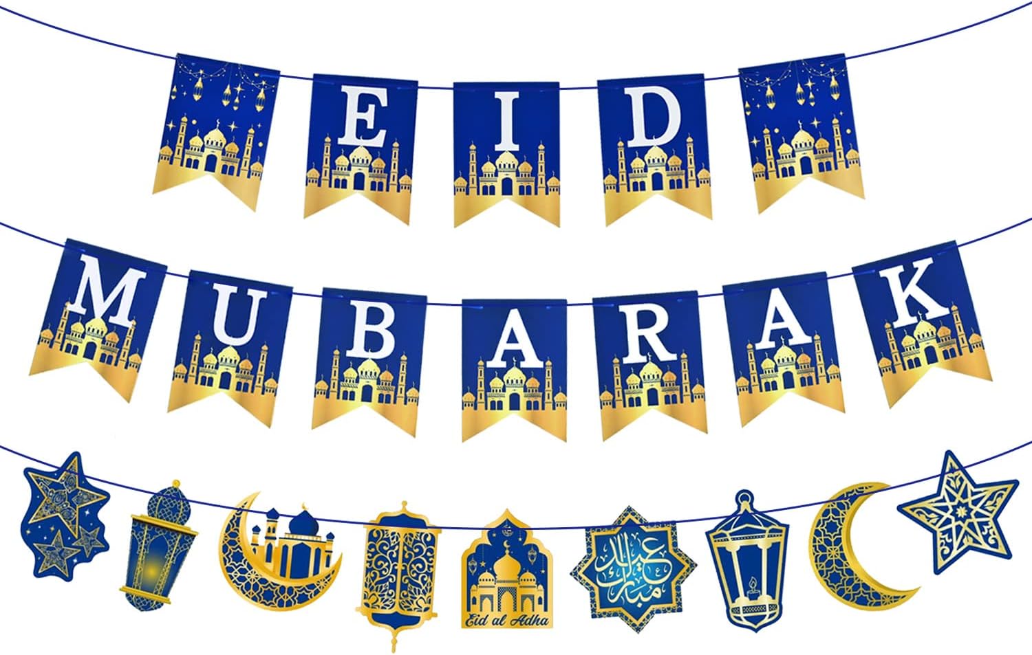 AhfuLife Eid Decorations, Eid Mubarak Decorations Banner Bunting Preassemble Eid Banner for Home, Mubarak Decorations Umrah Mubarak Party Decoration