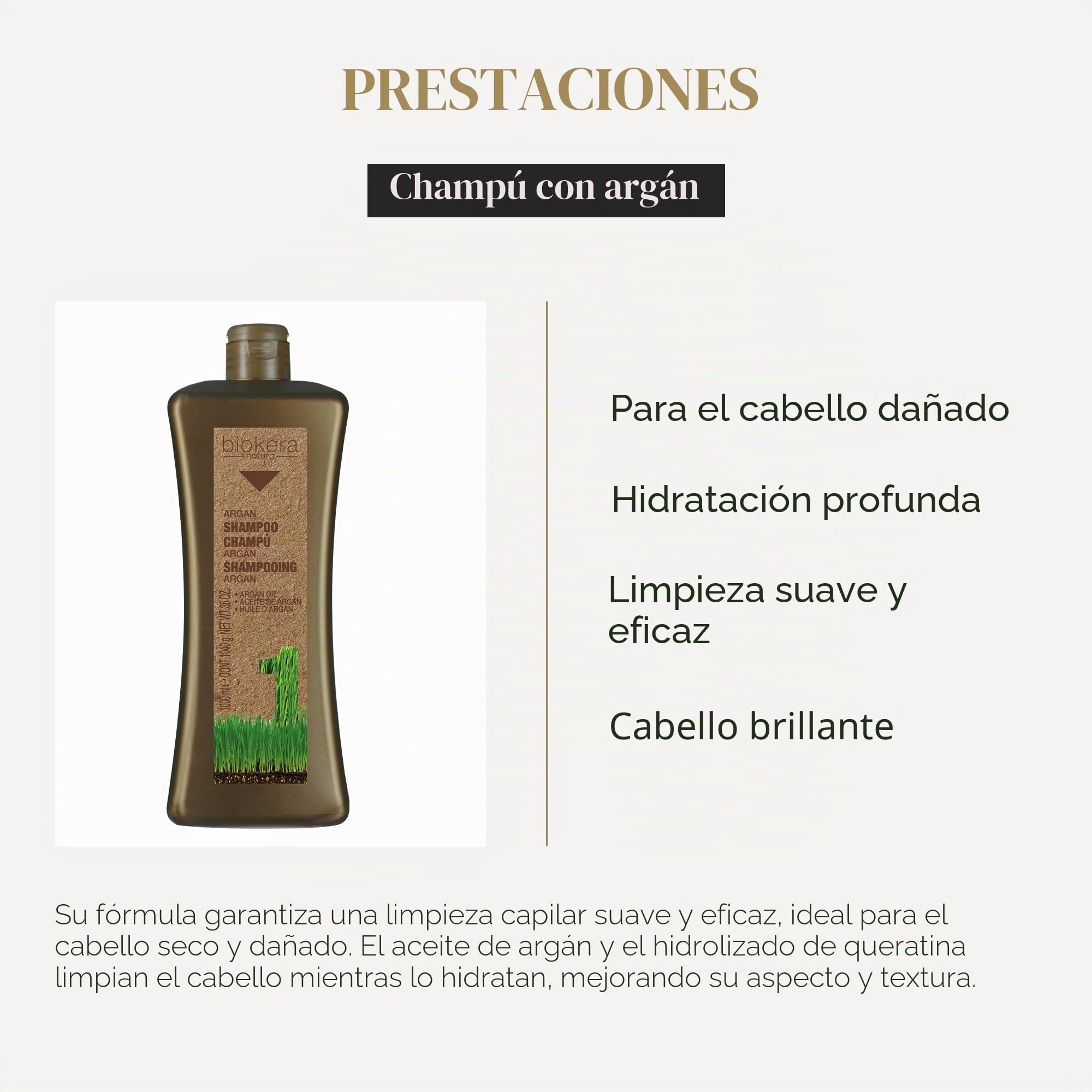 SALERM - Champú Argán Biokera Natura - 1000 ml - para Cabellos Dañados - con Aceite de Argán y Algodón - Hidratación Profunda Cabello - Limpieza Suave y Efectiva - Melena Brillante