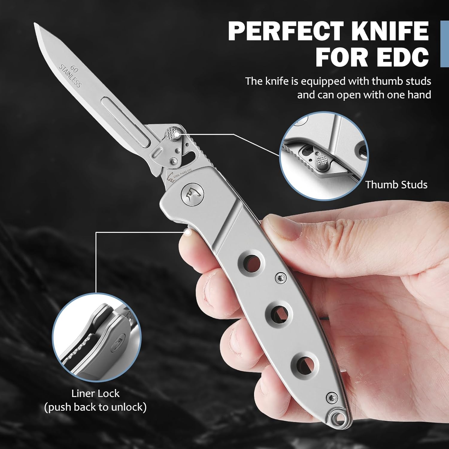 Folding Scalpel Pocket Knife ，EDC Utility Knife with 6pcs #60 Replaceable Blades, Outdoor Knife with Pocket Clip and Liner Lock，The Perfect Hunting Knife for Skinning Deer (Gray)