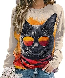 Sponsored Ad - ZOCAVIA Women's Y2K Art Cat Sweatshirts Fall Abstract Graphic Pullover Tops Long Sleeve Oil Painting Cat Pr...