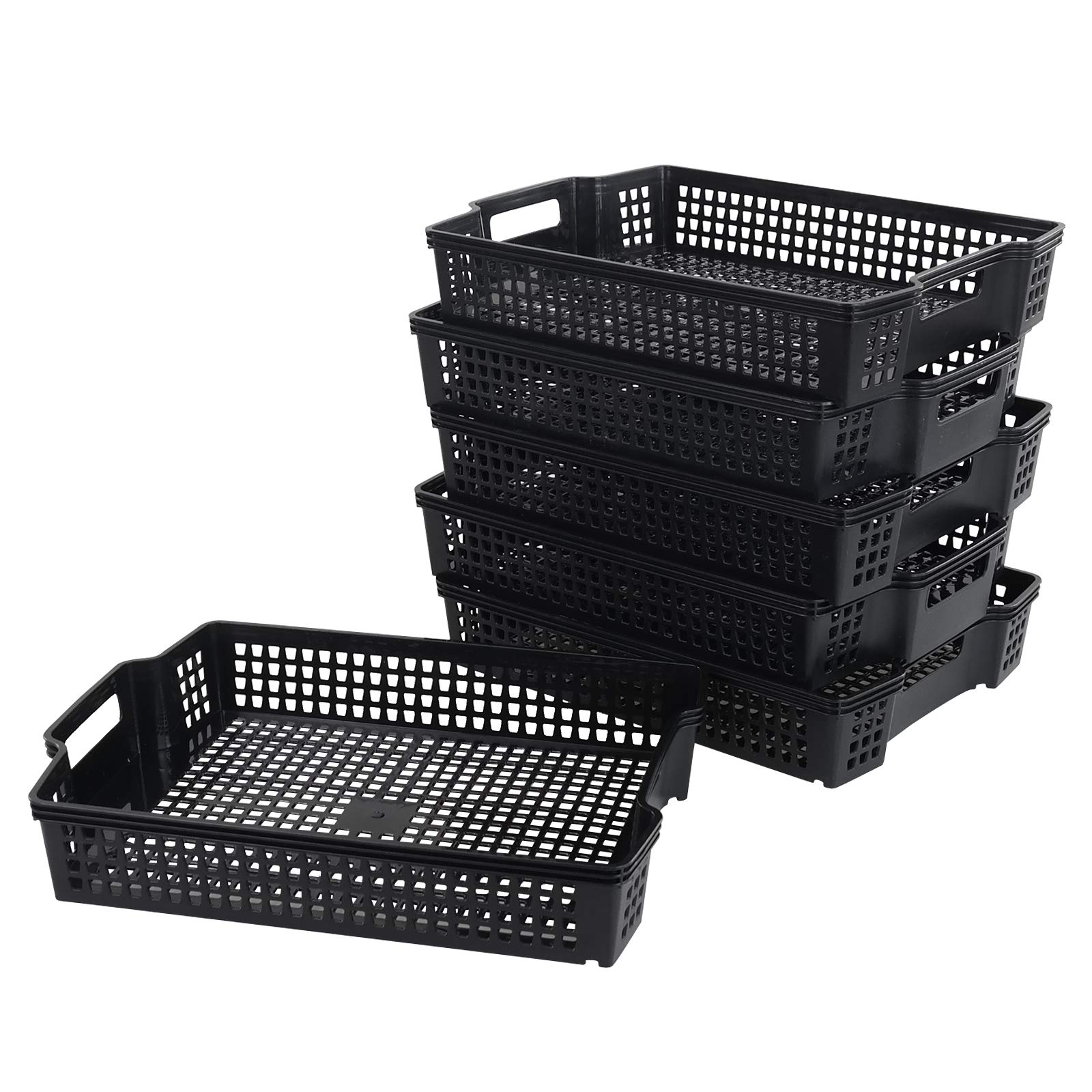 Bringer Set of 6 Stacking Plastic Storage Basket Tray, Black